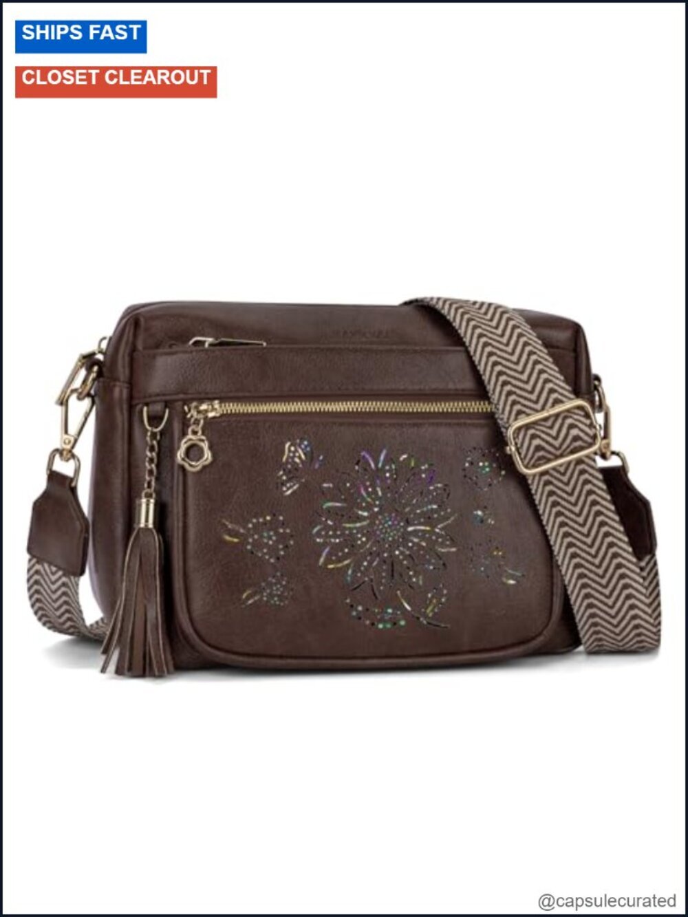 Women's Crossbody Bag with Adjustable Strap - Faux Leather Handbag